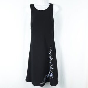 Vintage SL Fashions Sleeveless Floral Embroidered Dress‎ 8 Black Cocktail Party